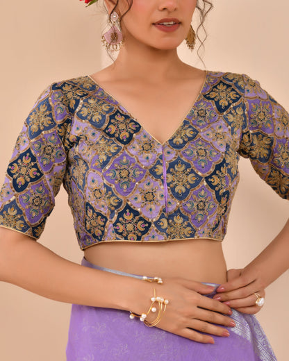 Amodini Designer Studio Women's Purple Geometric Pattern Embroidered Blouse