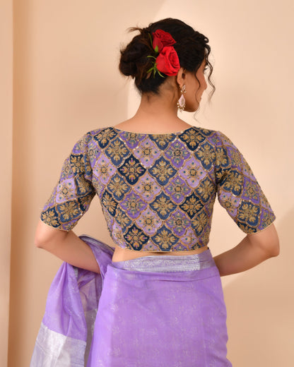 Amodini Designer Studio Women's Purple Geometric Pattern Embroidered Blouse