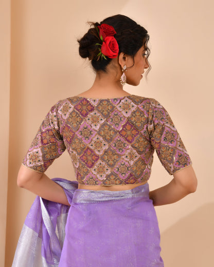 Amodini Designer Studio Women's Lavender Geometric Pattern Embroidered Blouse