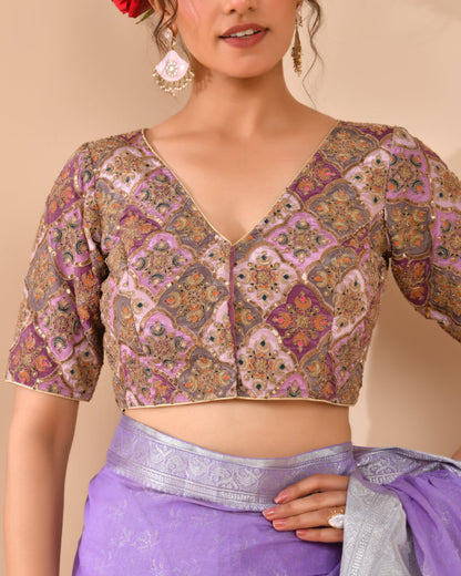 Amodini Designer Studio Women's Lavender Geometric Pattern Embroidered Blouse