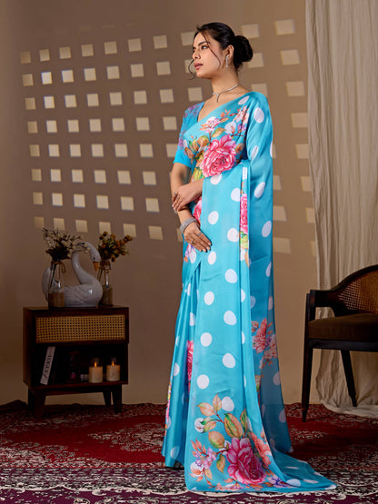 Aastha Fashion Sky Soft Satin Georgette Printed Saree