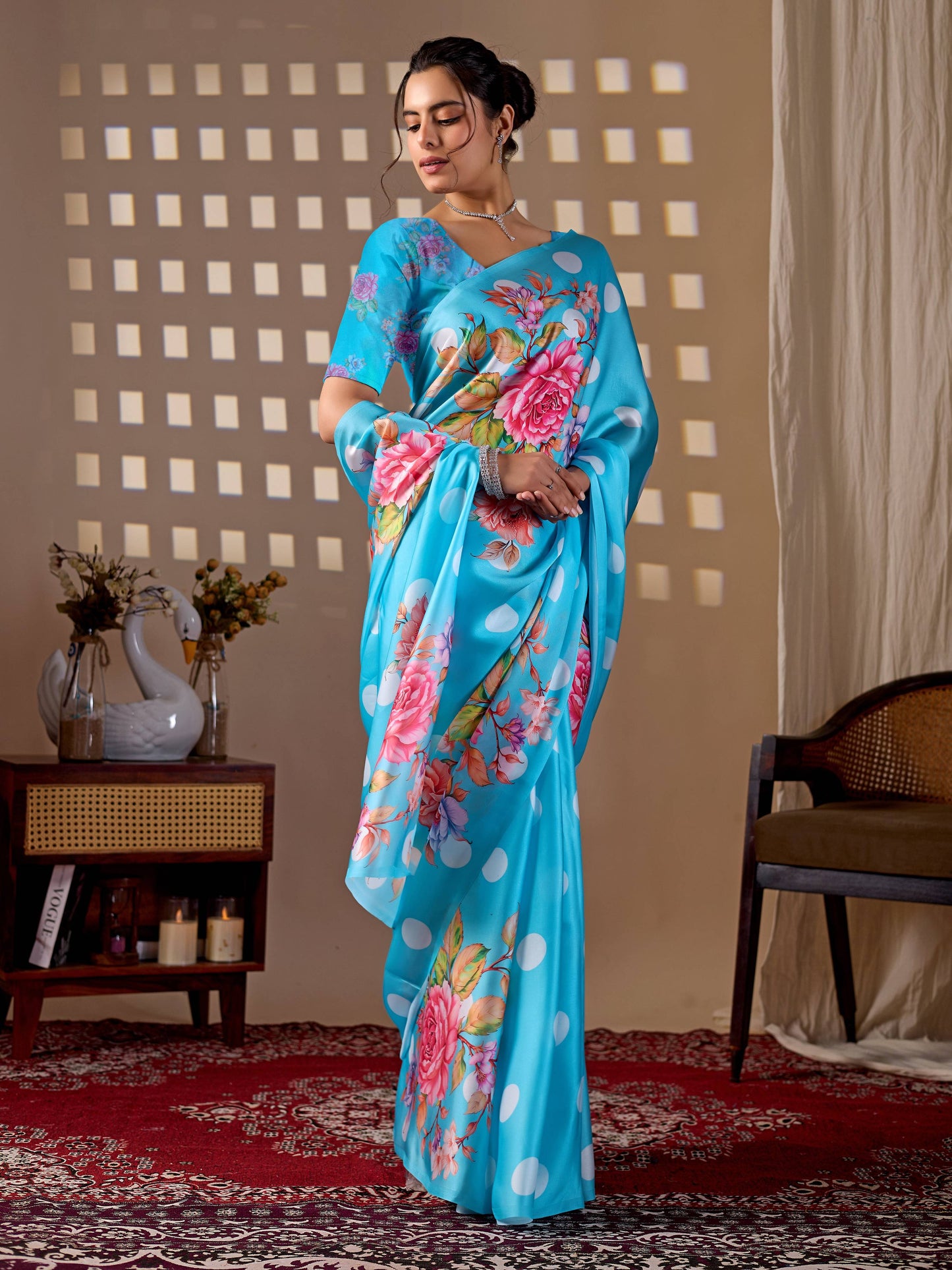 Aastha Fashion Sky Soft Satin Georgette Printed Saree