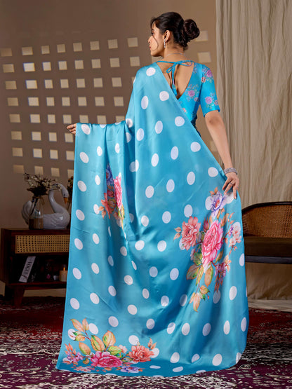 Aastha Fashion Sky Soft Satin Georgette Printed Saree