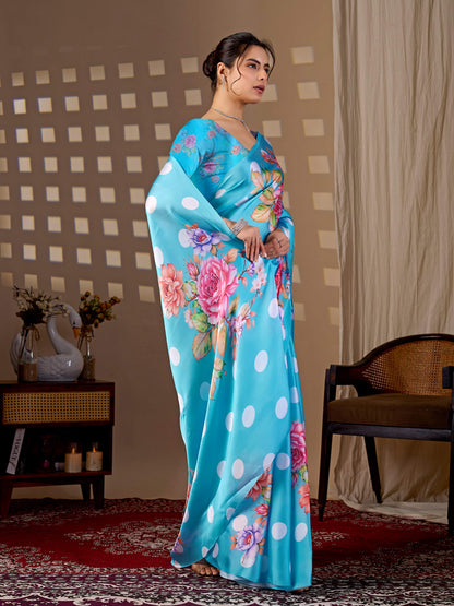 Aastha Fashion Sky Soft Satin Georgette Printed Saree
