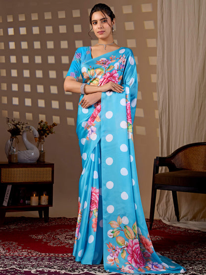 Aastha Fashion Sky Soft Satin Georgette Printed Saree