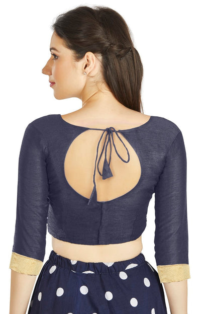 Aastha Fashion Navy Blue Art Silk Sweet Heart Neck style Matty in Sleeves Readymade Blouse