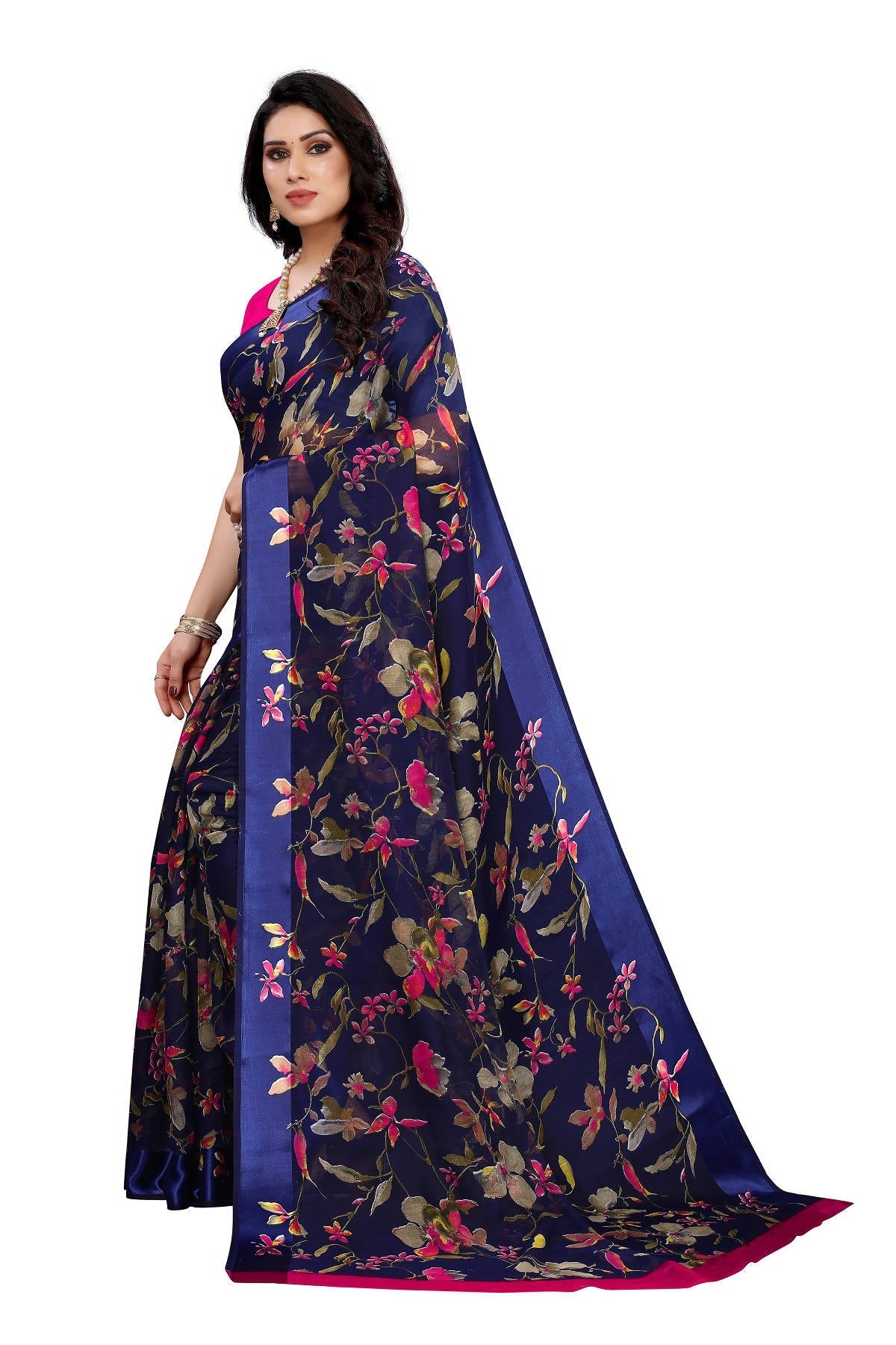 Vamika Navy Linen Satin Patta Saree (MANSI NAVY)