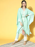 Ahalyaa Women Sea Green Crepe Printed Kaftan Kurta