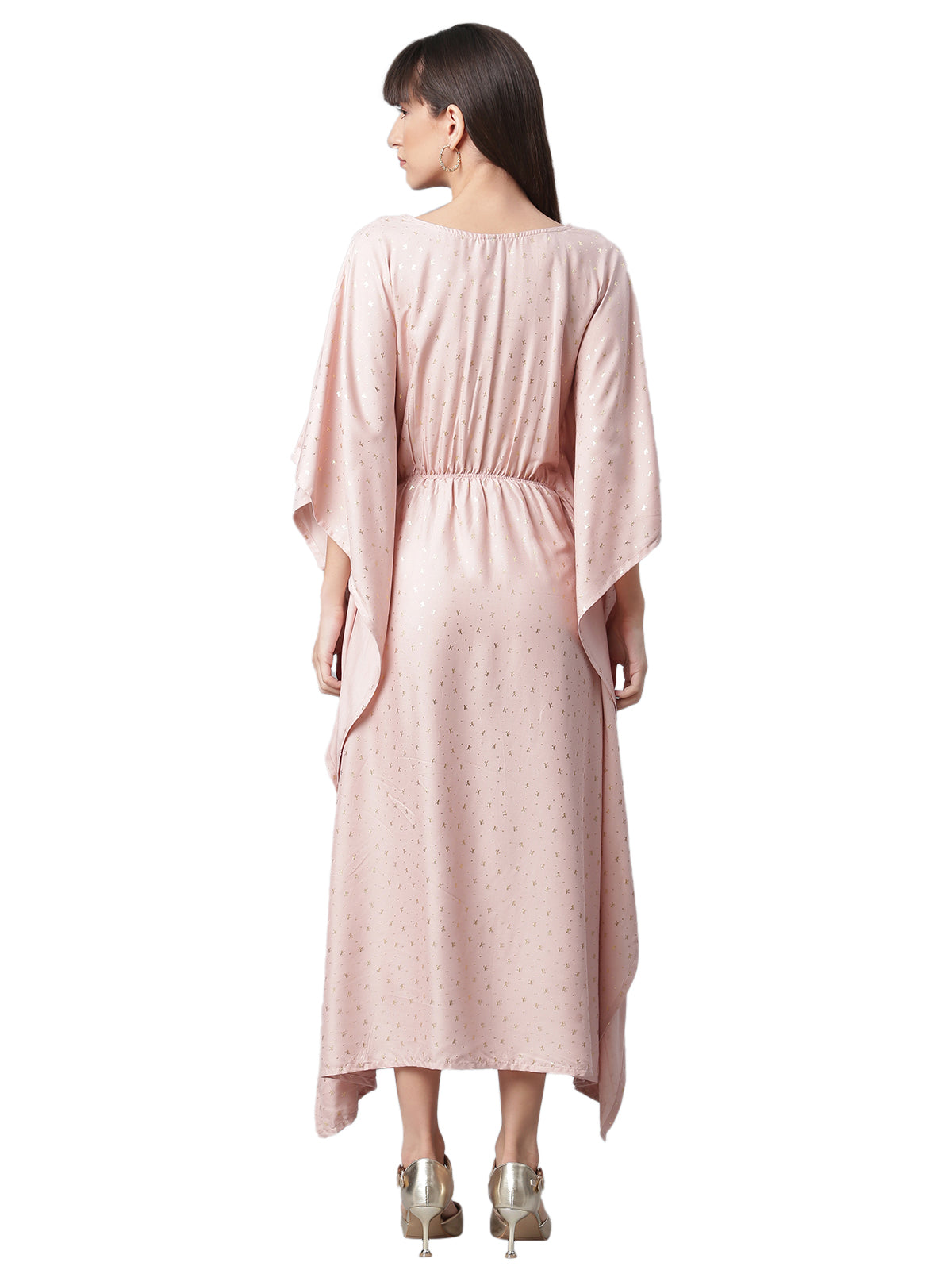 Ahalyaa Women Peach Colored Printed Flared Sleeves Kaftan Kurta