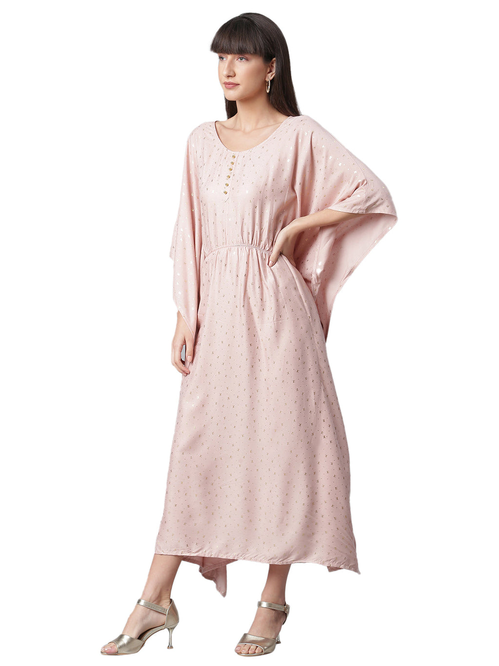 Ahalyaa Women Peach Colored Printed Flared Sleeves Kaftan Kurta