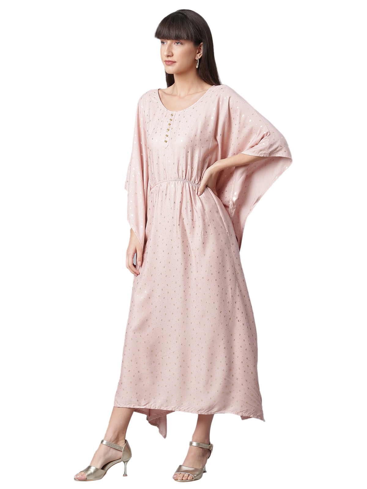 Ahalyaa Women Peach Colored Printed Flared Sleeves Kaftan Kurta