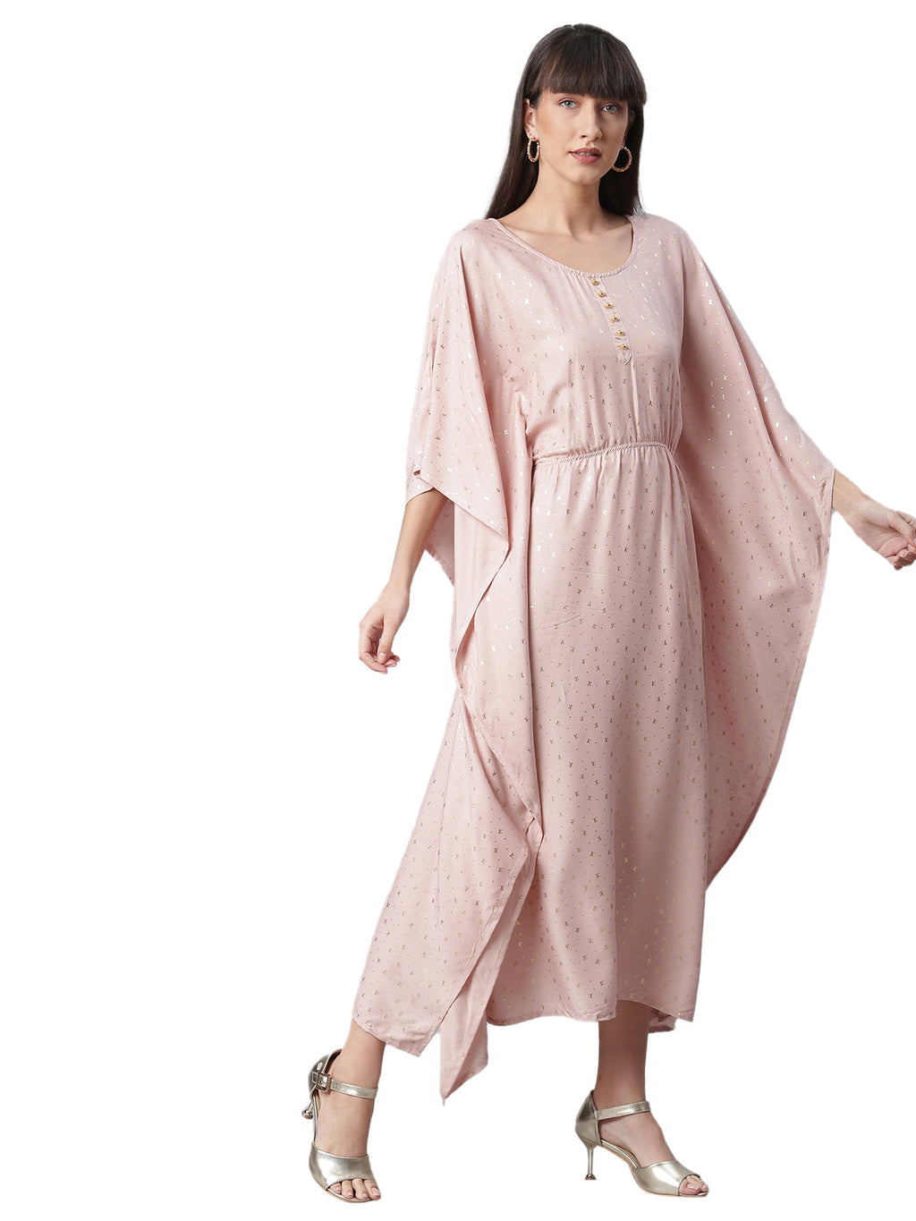 Ahalyaa Women Peach Colored Printed Flared Sleeves Kaftan Kurta
