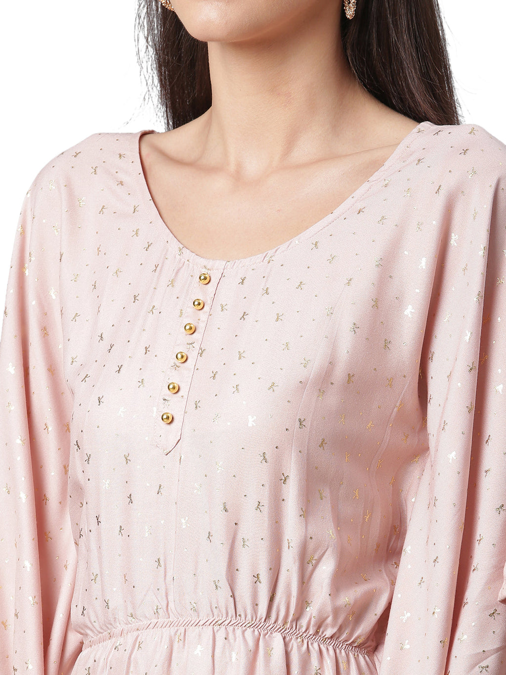 Ahalyaa Women Peach Colored Printed Flared Sleeves Kaftan Kurta