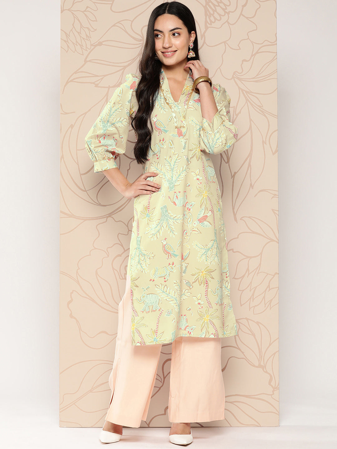 Ahalyaa Women Floral Printed Gotta Patti Crepe Kurta