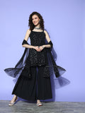 Ahalyaa Geometric Crepe Top to Toe Fusion Kurta Set