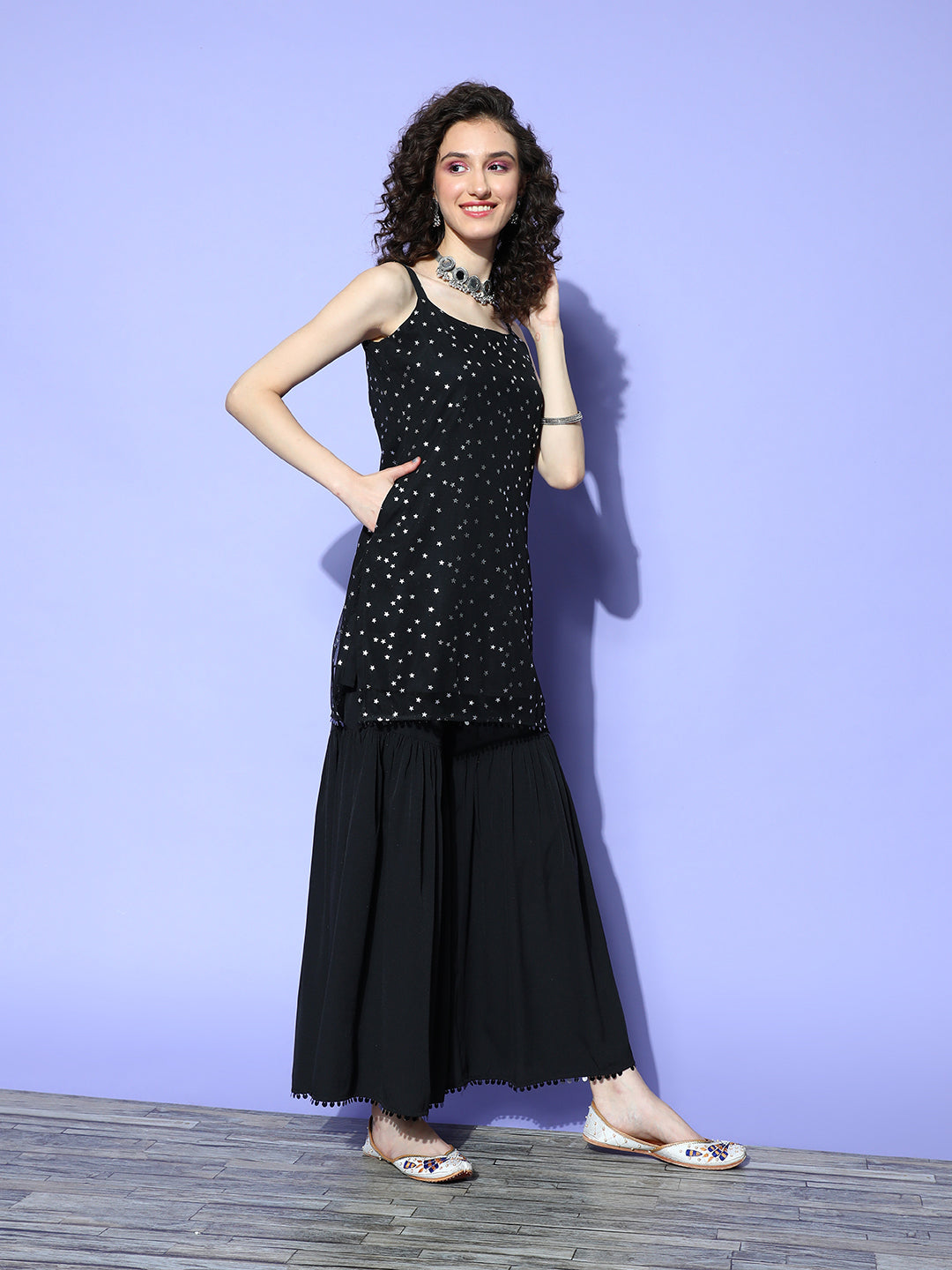 Ahalyaa Geometric Crepe Top to Toe Fusion Kurta Set