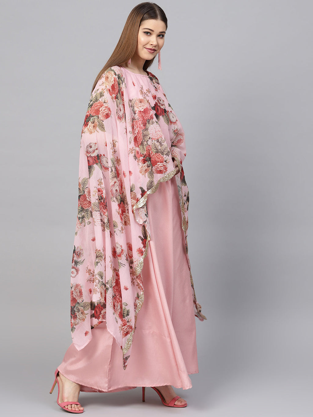 Ahalyaa Women Pink Floral A Line Fusion Dresses