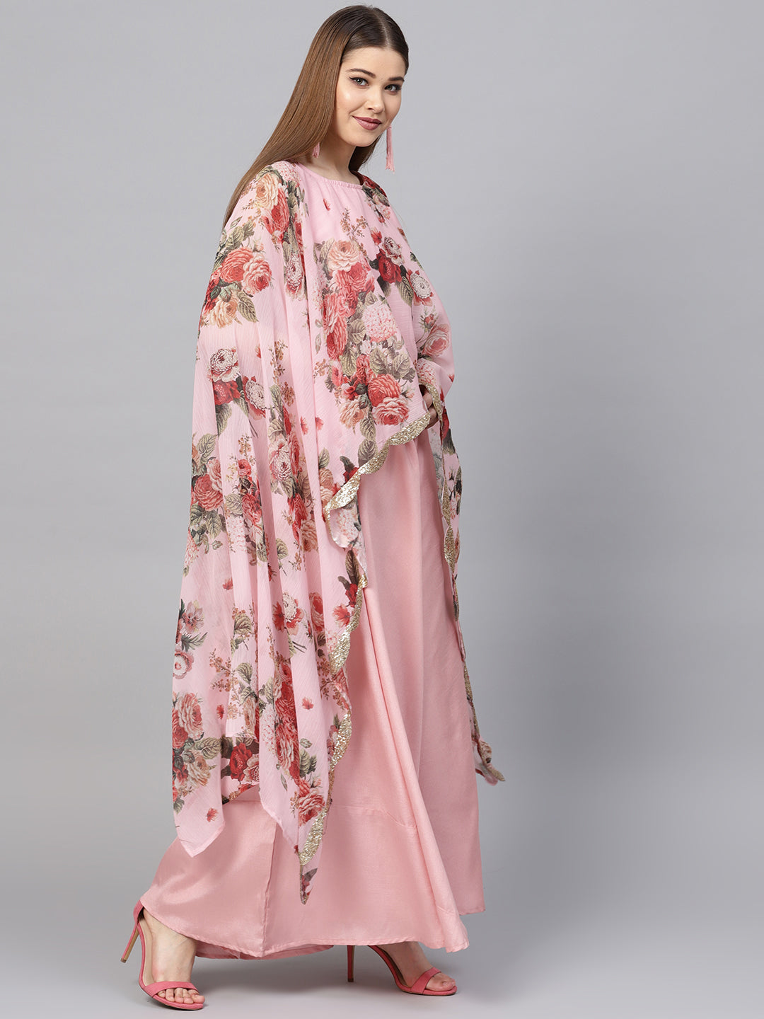 Ahalyaa Women Pink Floral A Line Fusion Dresses