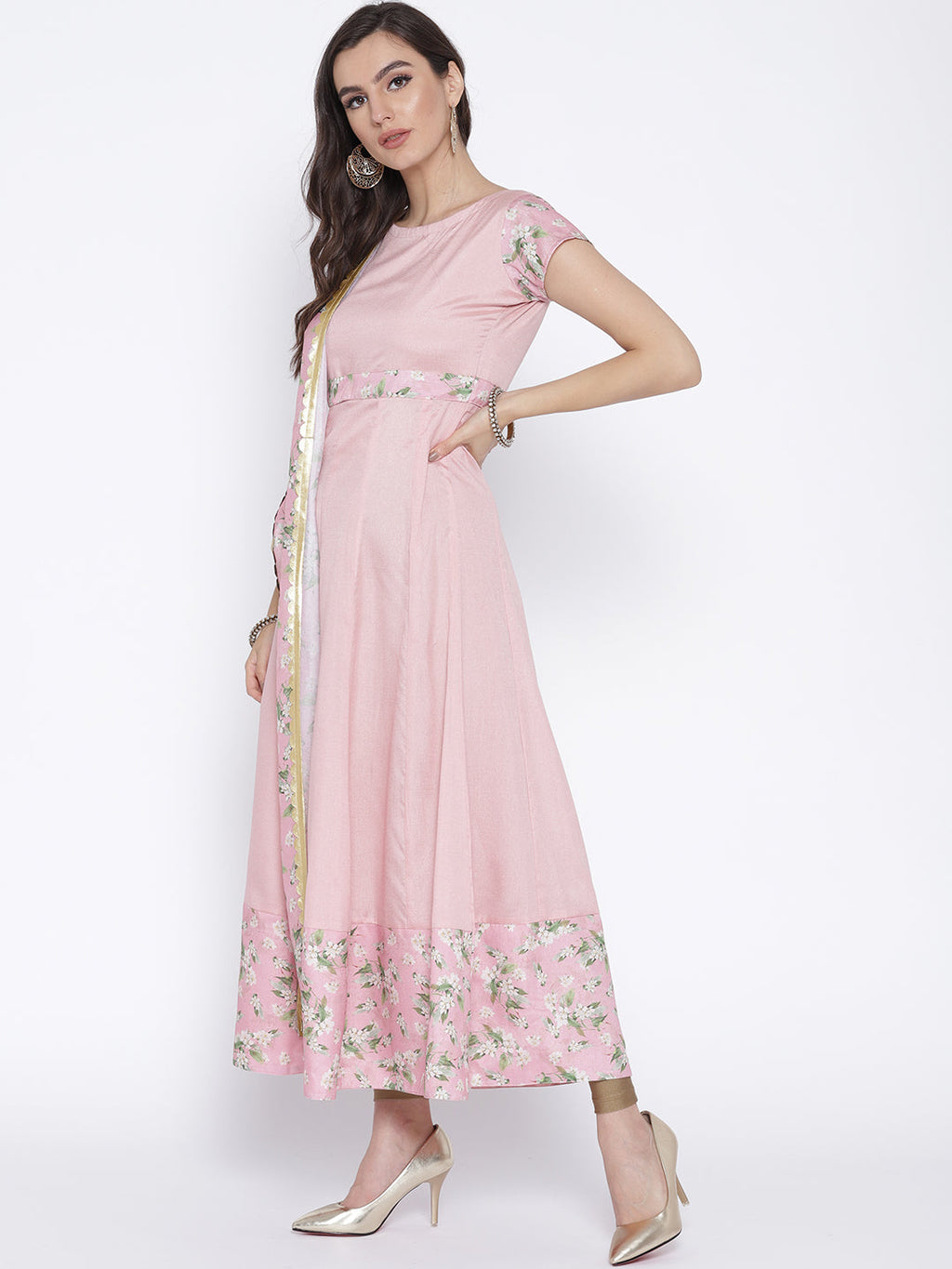 Ahalyaa Women Pink Solid Anarkali Kurta