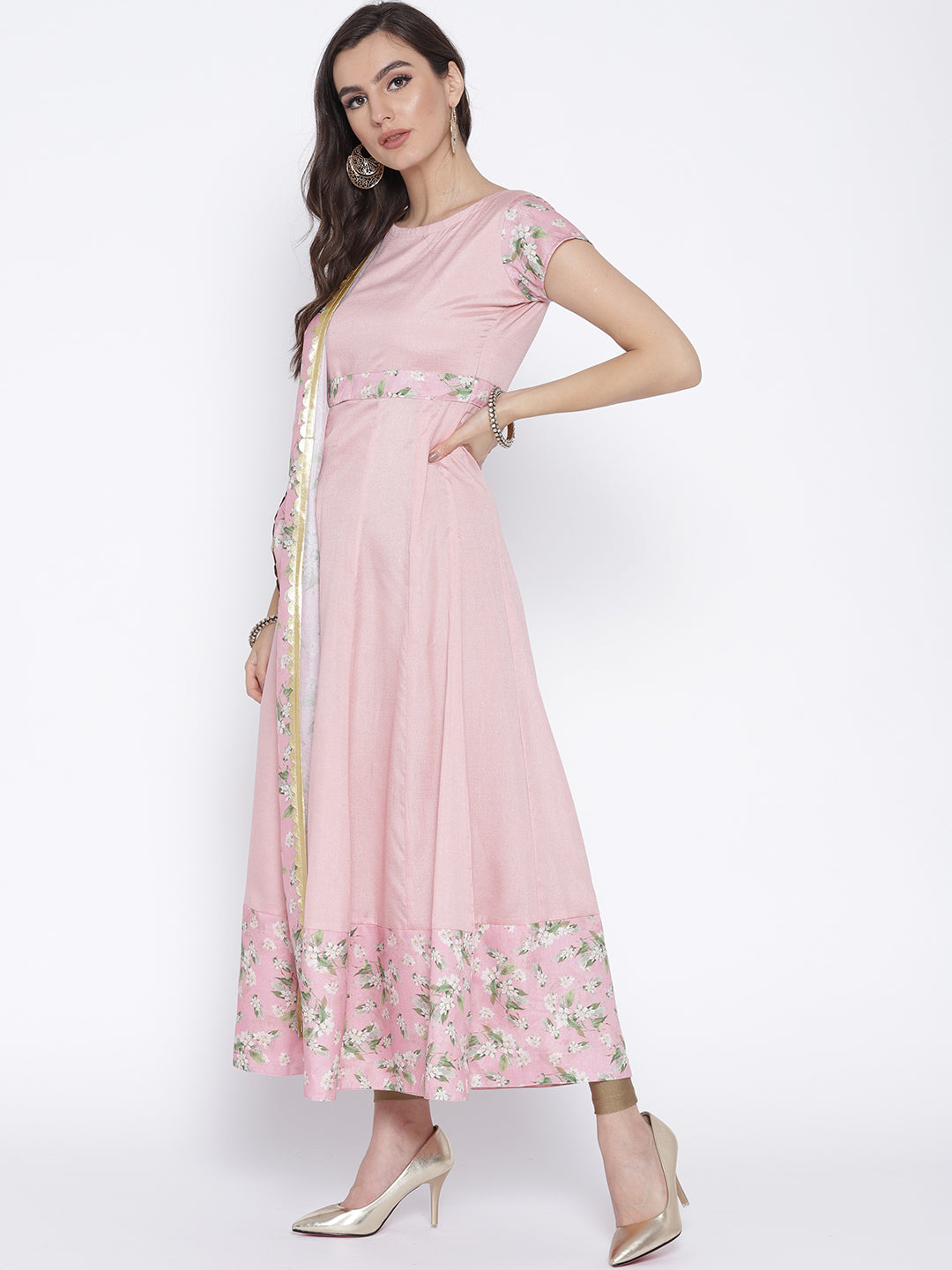 Ahalyaa Women Pink Solid Anarkali Kurta