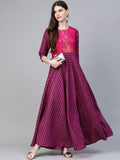 Ahalyaa Women Purple & Golden Screen Printed Maxi Dress