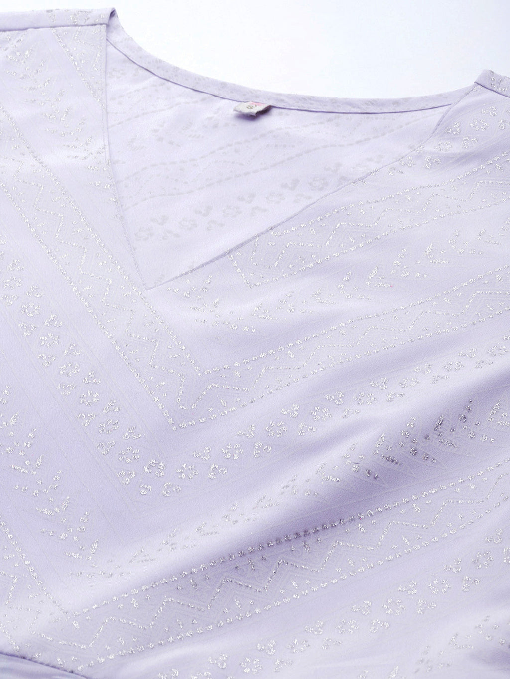 Ahalyaa Lavender & White Floral Printed High Slit Sequined Kurta with Palazzos