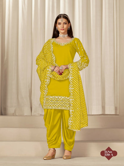 Anaita Yellow Roman Silk Stitched Suit with Embroidery & Real Mirror Work