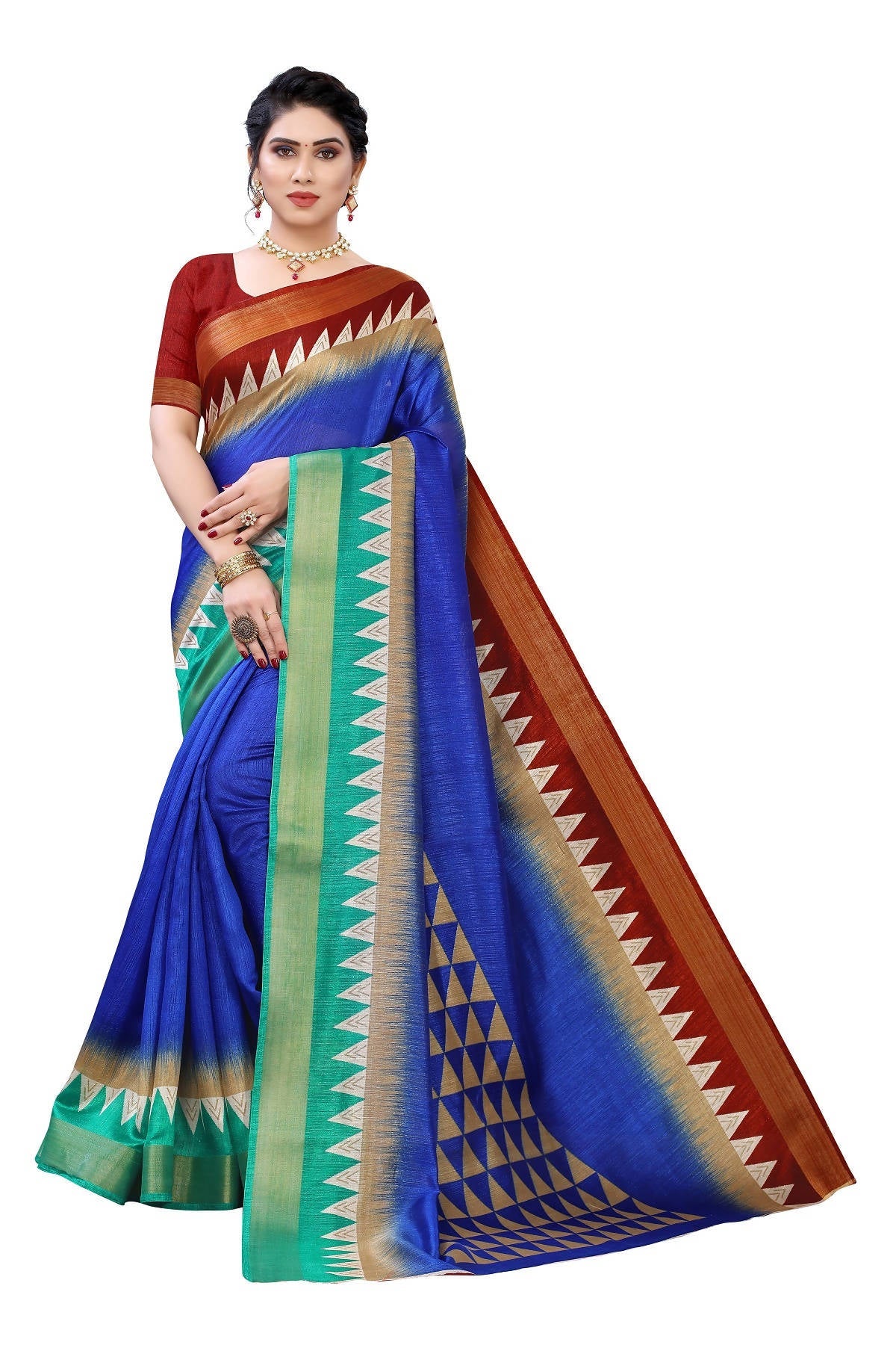 Vamika Blue & Brown Linen Jari Border Saree (GUNJAN BLUE)
