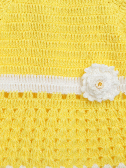 ChutPut Hand knitted Crochet Haldi Wool Dress For Baby Girls - Yellow