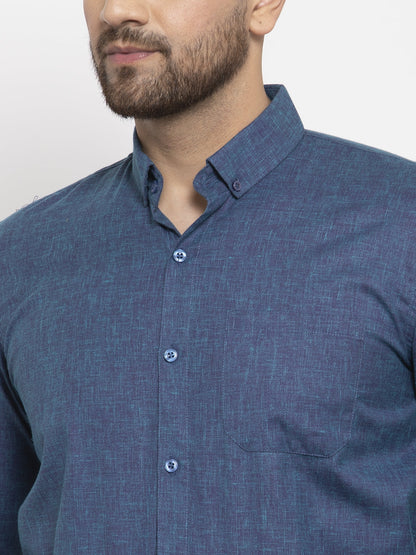 Jainish Blue Men's Cotton Solid Button Down Formal Shirts ( SF 753Teal )
