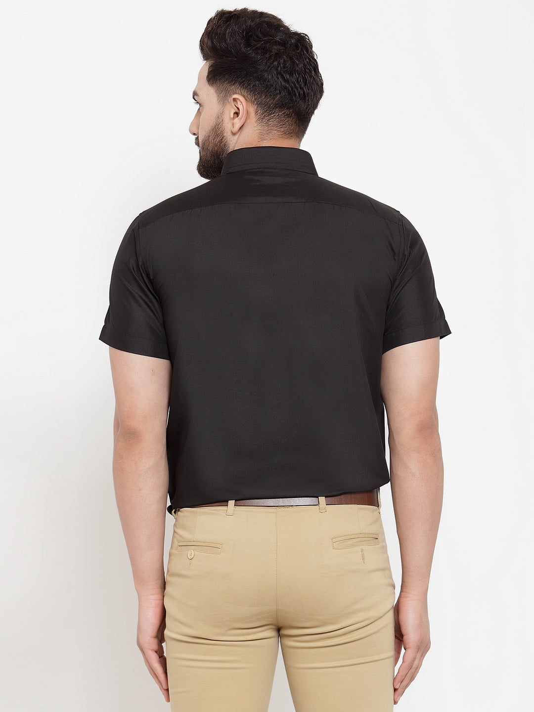 Jainish Black Men's Cotton Half Sleeves Solid Formal Shirts ( SF 754Black )