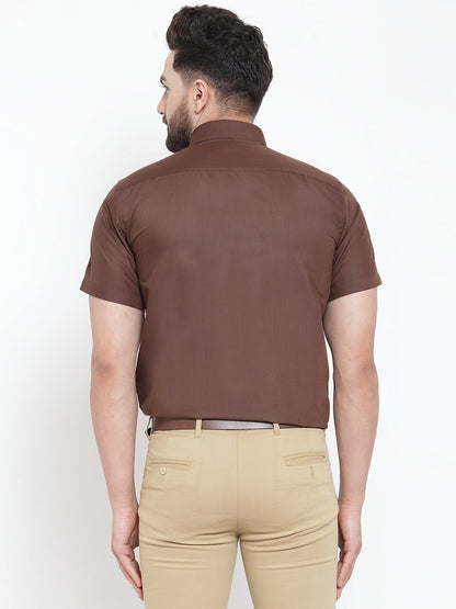 Jainish Brown Men's Cotton Half Sleeves Solid Formal Shirts ( SF 754Coffee )