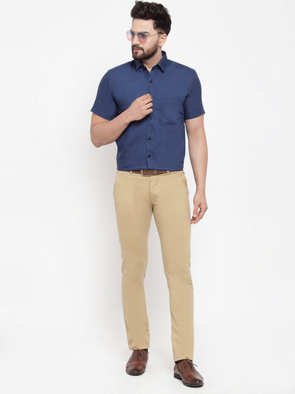 Jainish Blue Men's Cotton Half Sleeves Solid Formal Shirts ( SF 754Peacock )