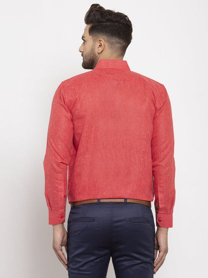 Jainish Red Men's Dobby Solid Formal Shirts ( SF 762Red )