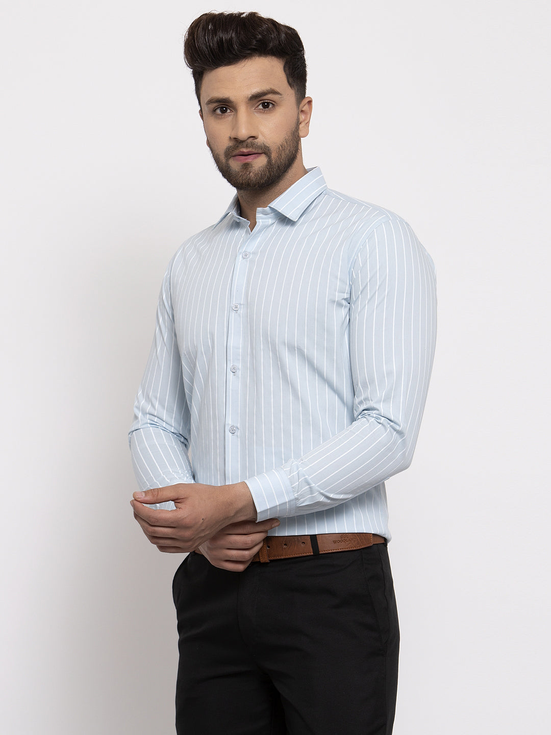Jainish Blue Men's Cotton Striped Formal Shirt's ( SF 770Sky )