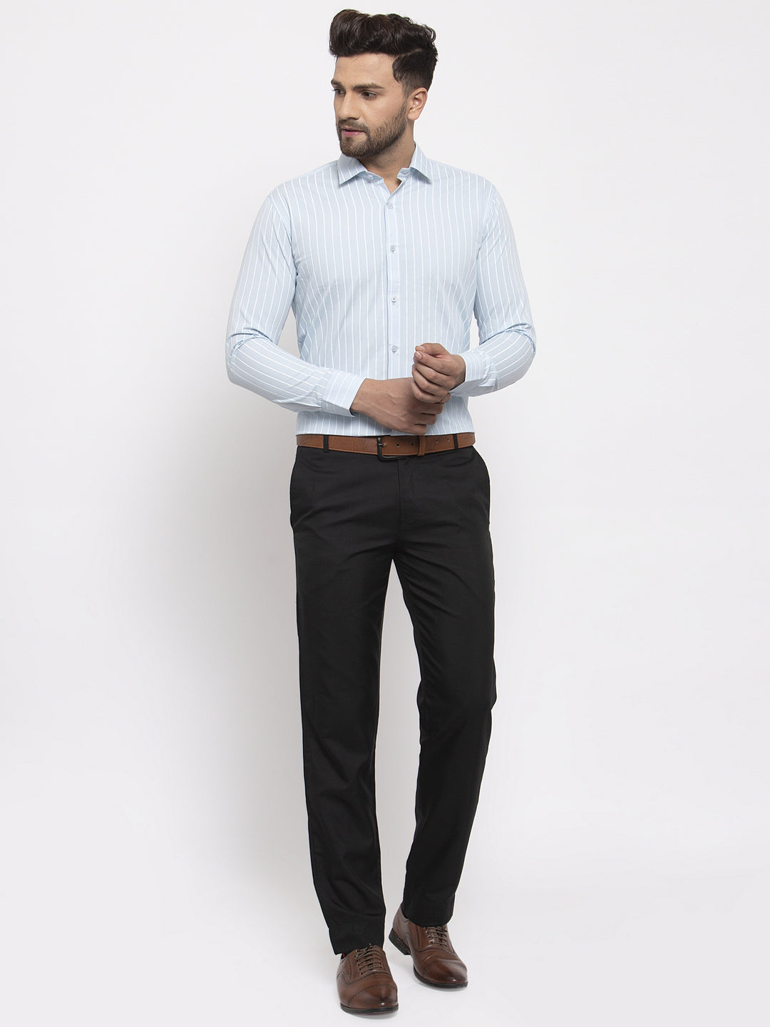 Jainish Blue Men's Cotton Striped Formal Shirt's ( SF 770Sky )