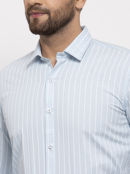 Jainish Blue Men's Cotton Striped Formal Shirt's ( SF 770Sky )