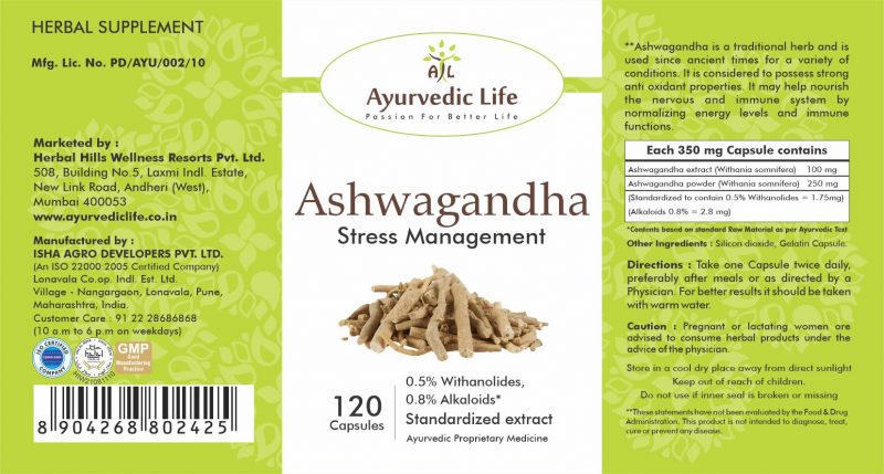Ayurvedic Life Ashwagandha Capsule – Stress Management – 120 capsule Pack of 2