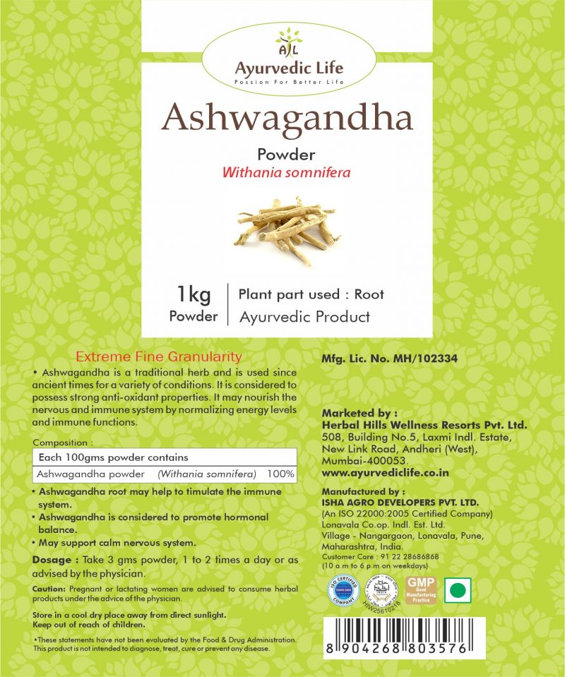 Ayurvedic Life Ashwagandha powder – Stress Management – 1 kg