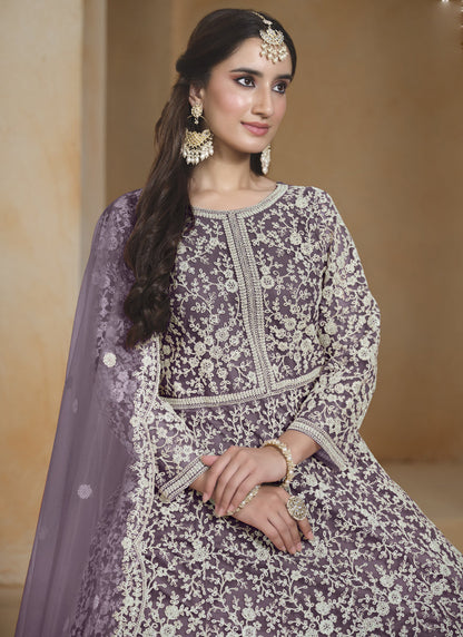 Vegaa Fashion Light Purple Net Embroidered Anarkali Suit