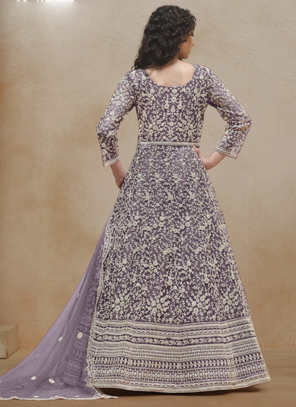 Vegaa Fashion Light Purple Net Embroidered Anarkali Suit