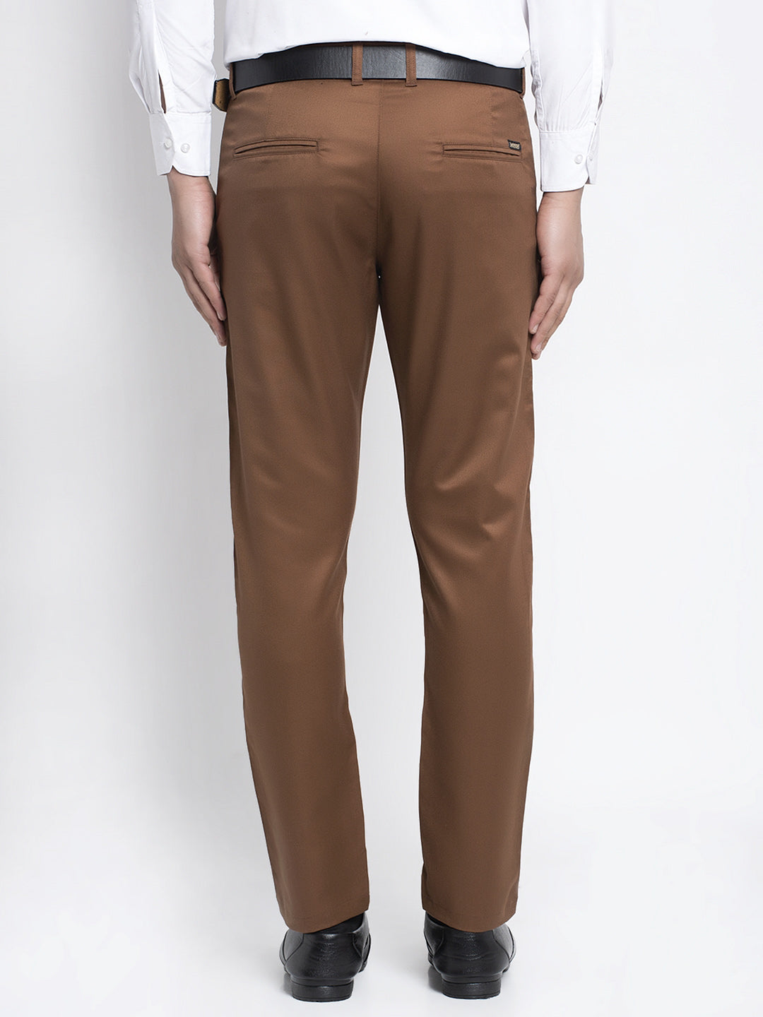 Jainish Men's Brown Tapered Fit Formal Trousers