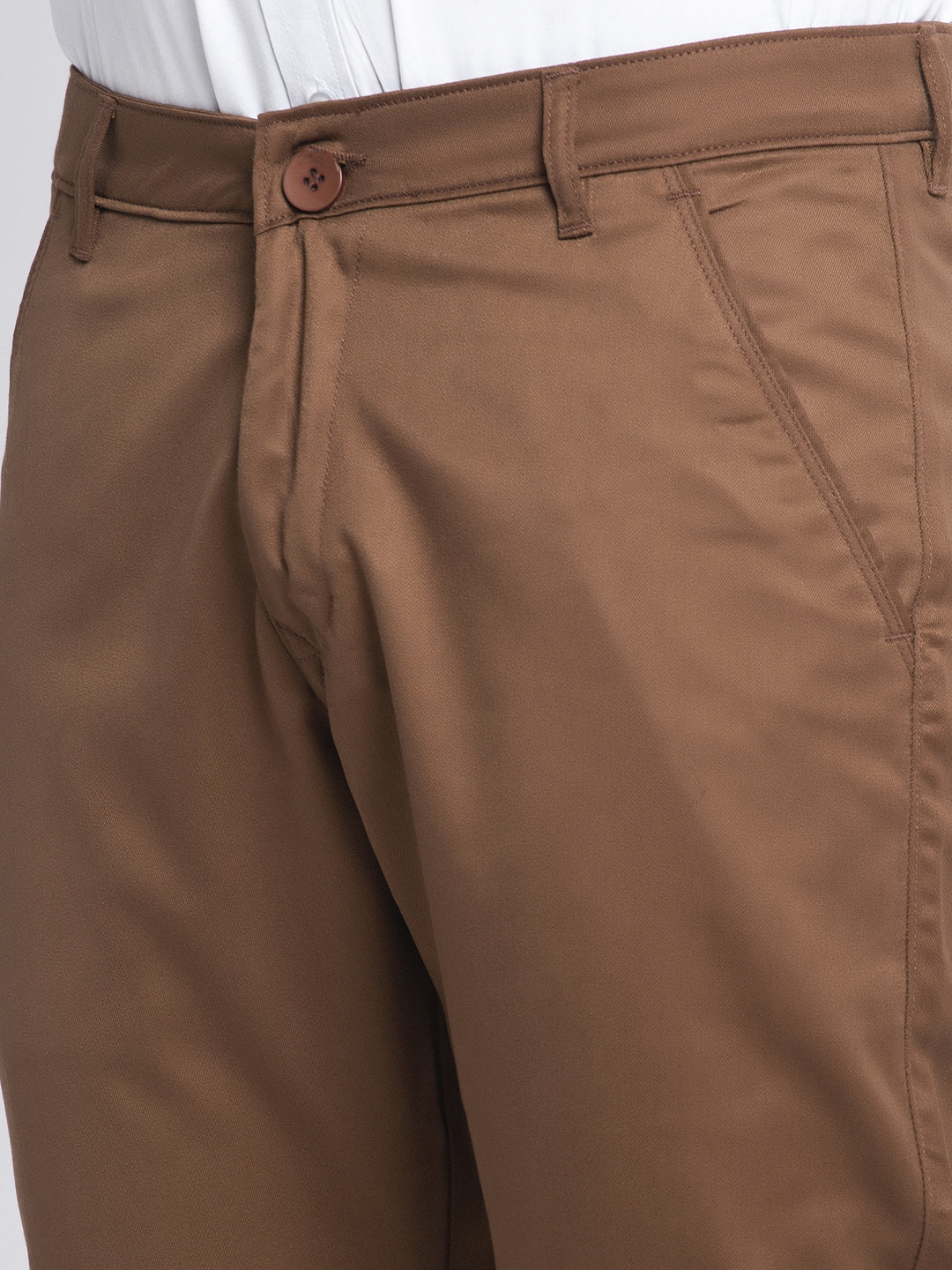 Jainish Men's Brown Tapered Fit Formal Trousers