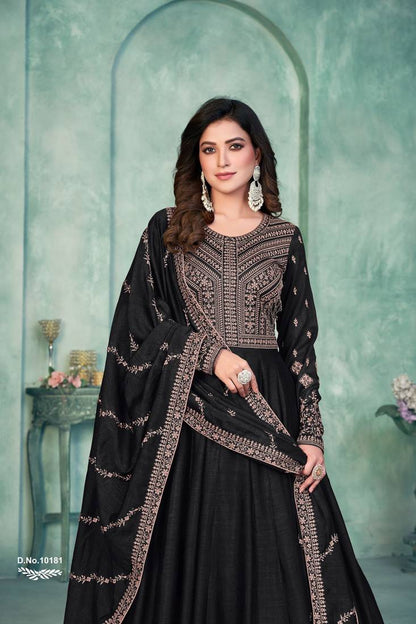 Anaita Black Embroidered Art Silk Anarkali Suit