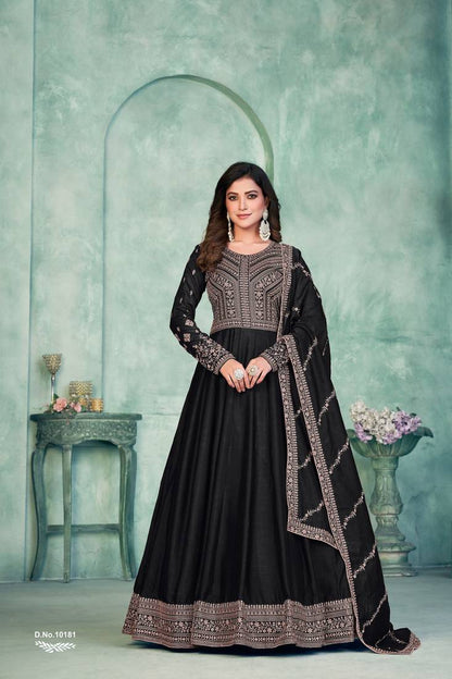 Anaita Black Embroidered Art Silk Anarkali Suit