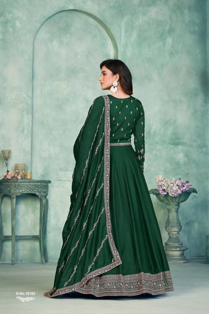 Anaita Green Embroidered Art Silk Anarkali Suit