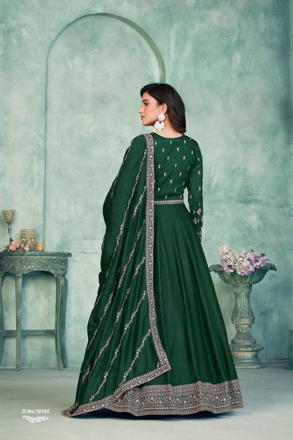 Anaita Green Embroidered Art Silk Anarkali Suit
