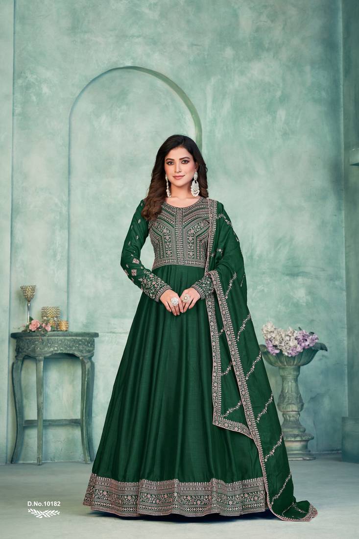 Anaita Green Embroidered Art Silk Anarkali Suit
