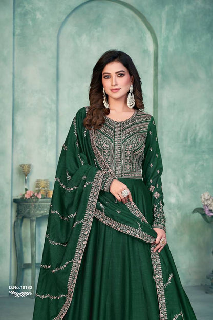 Anaita Green Embroidered Art Silk Anarkali Suit