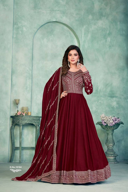 Anaita Maroon Embroidered Art Silk Anarkali Suit